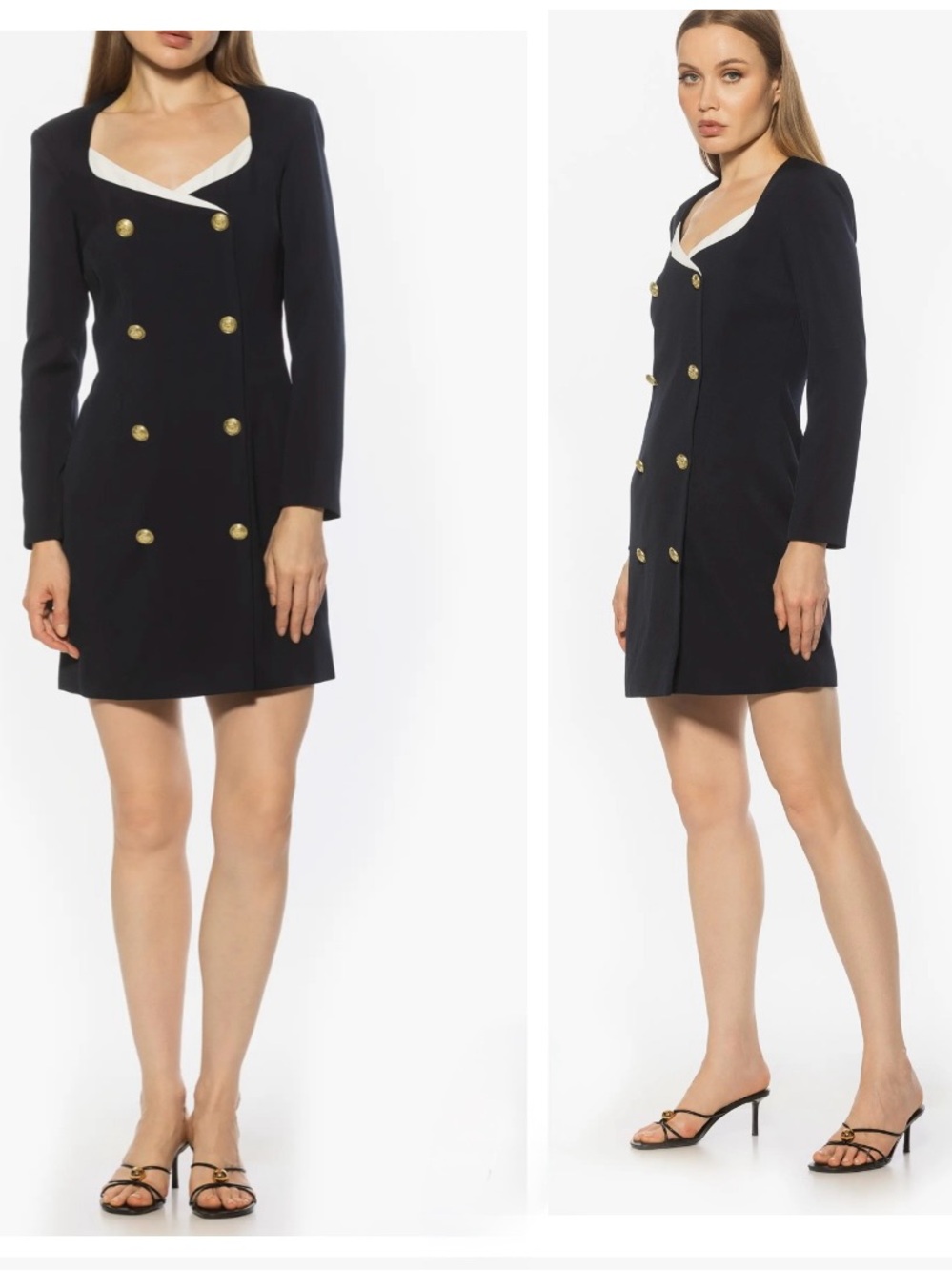 ALEXIA ADMOR Zuri Long Sleeve Double
Breasted Blazer Dress in Navy blue/white 10